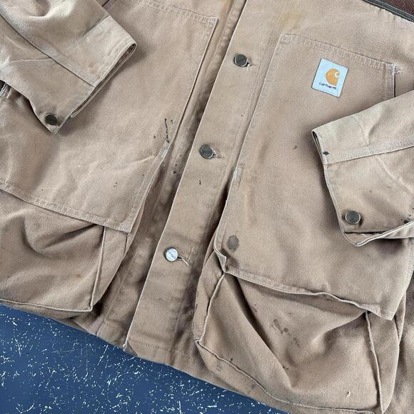 VTG Carhartt Hunting Jacket Men XL Tan Canvas Bird Corduroy Yoked Union Made USA - Picture 9 of 12